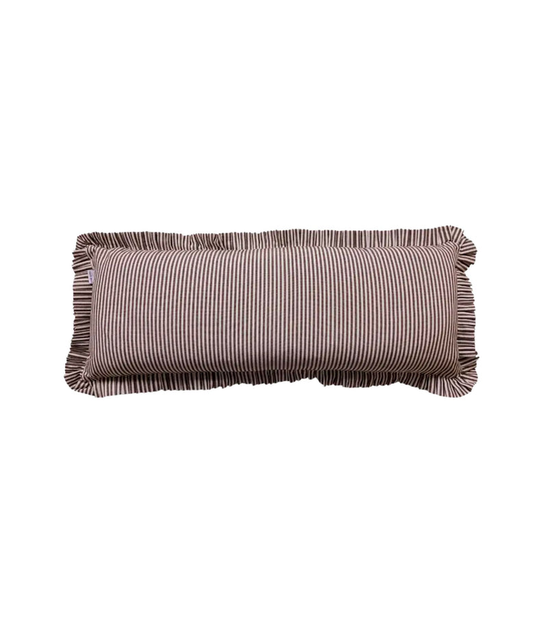 Ruffle Bolster Pillow with Brown & White Stripes