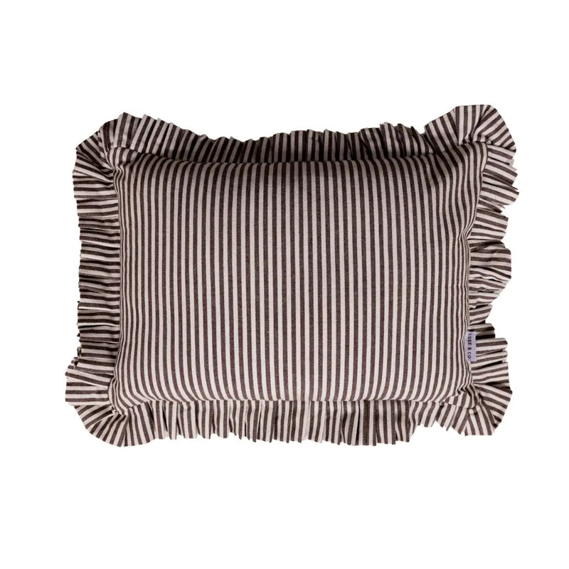 Ruffle Lumbar Pillow with Brown & White Stripes