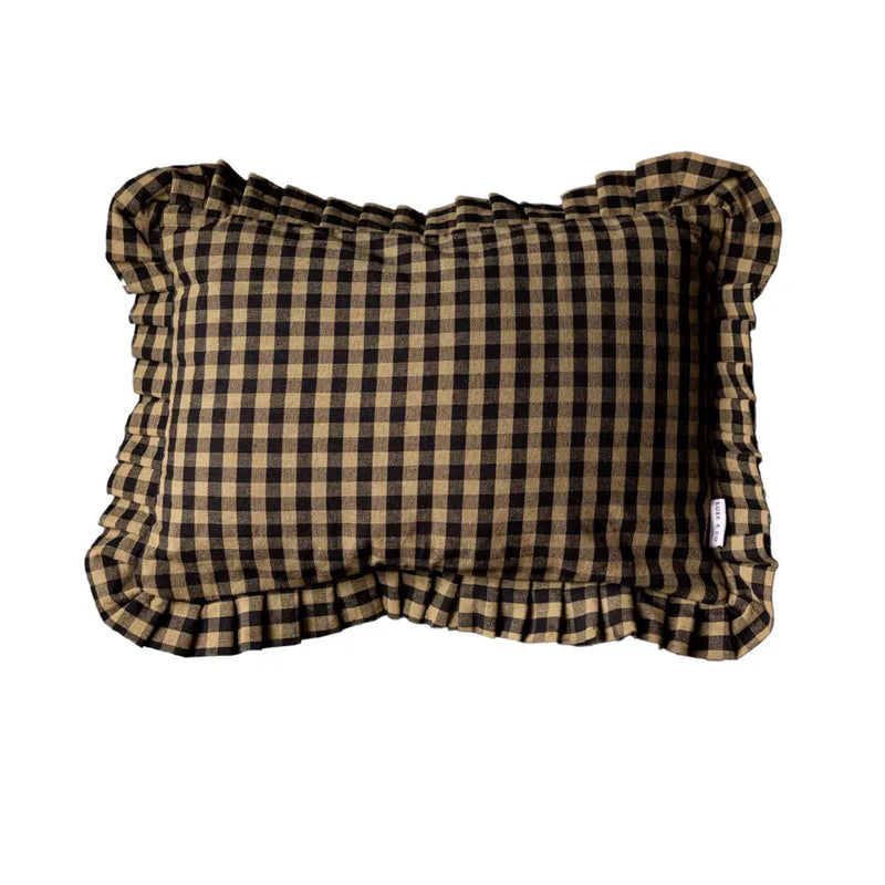 Ruffle Lumbar Pillow - Olive Green Gingham