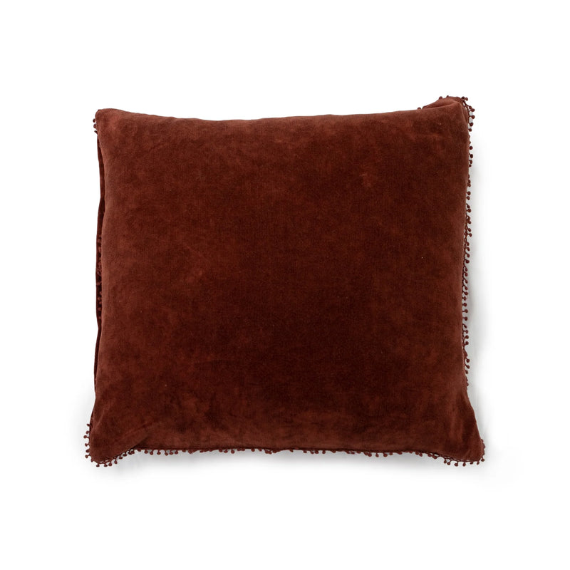 Rust Velvet Pillow with Poms