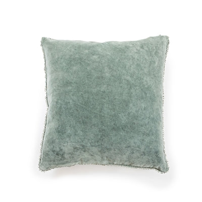 Sage Velvet Pillow With Poms