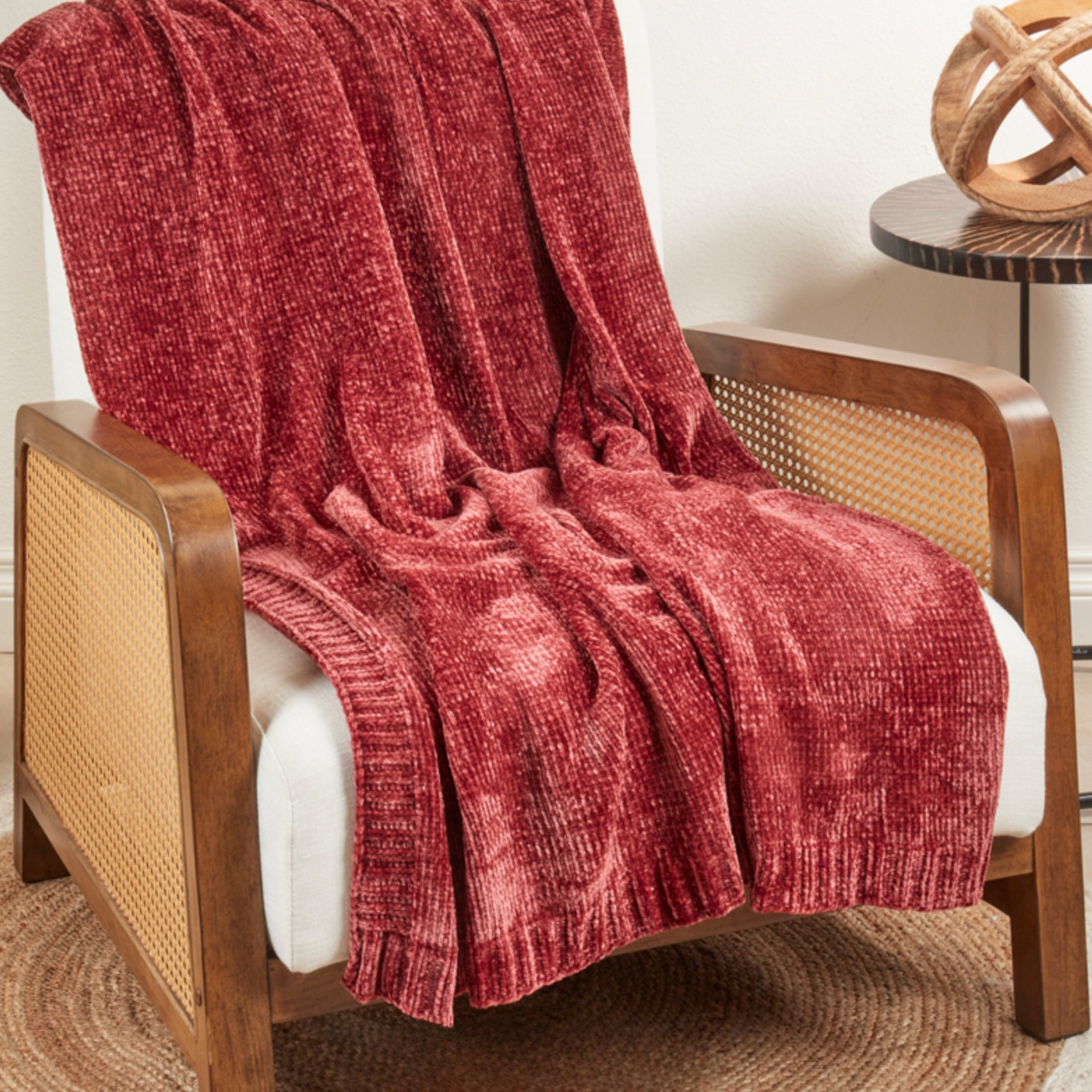 Burgundy Knitted Chenille Throw