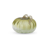 Hand Blown Green & Clear Crackled Glass Pumpkin