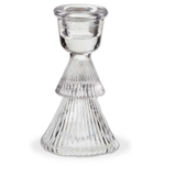Glass Ribbed Tree Taper Holder - SM