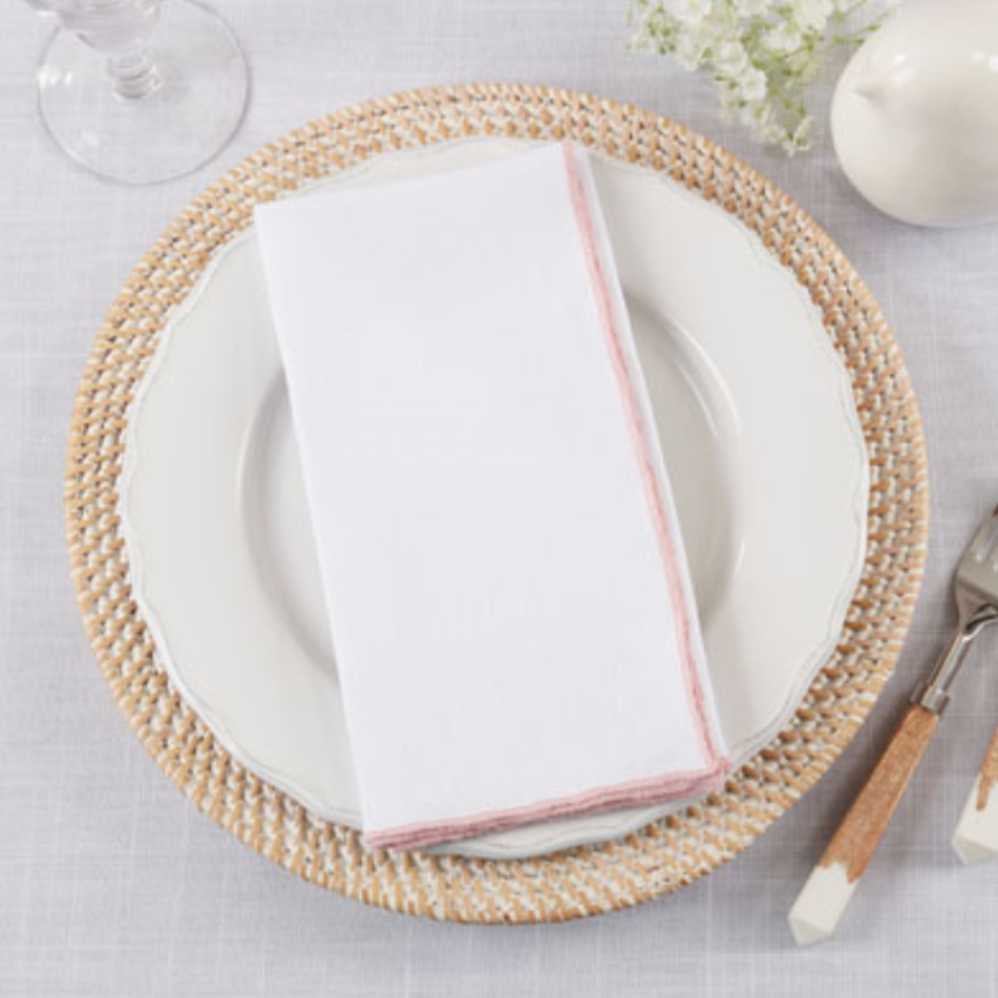 Linen Stonewashed Pink Border Stitch Napkin