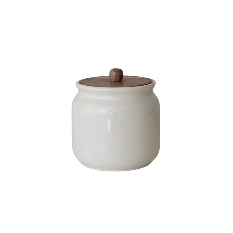 Stoneware Canister w/ Wood Lid