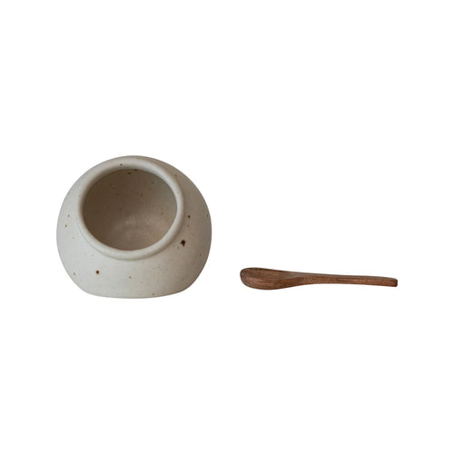 Stoneware Salt Cellar w/ Mango Wood Spoon