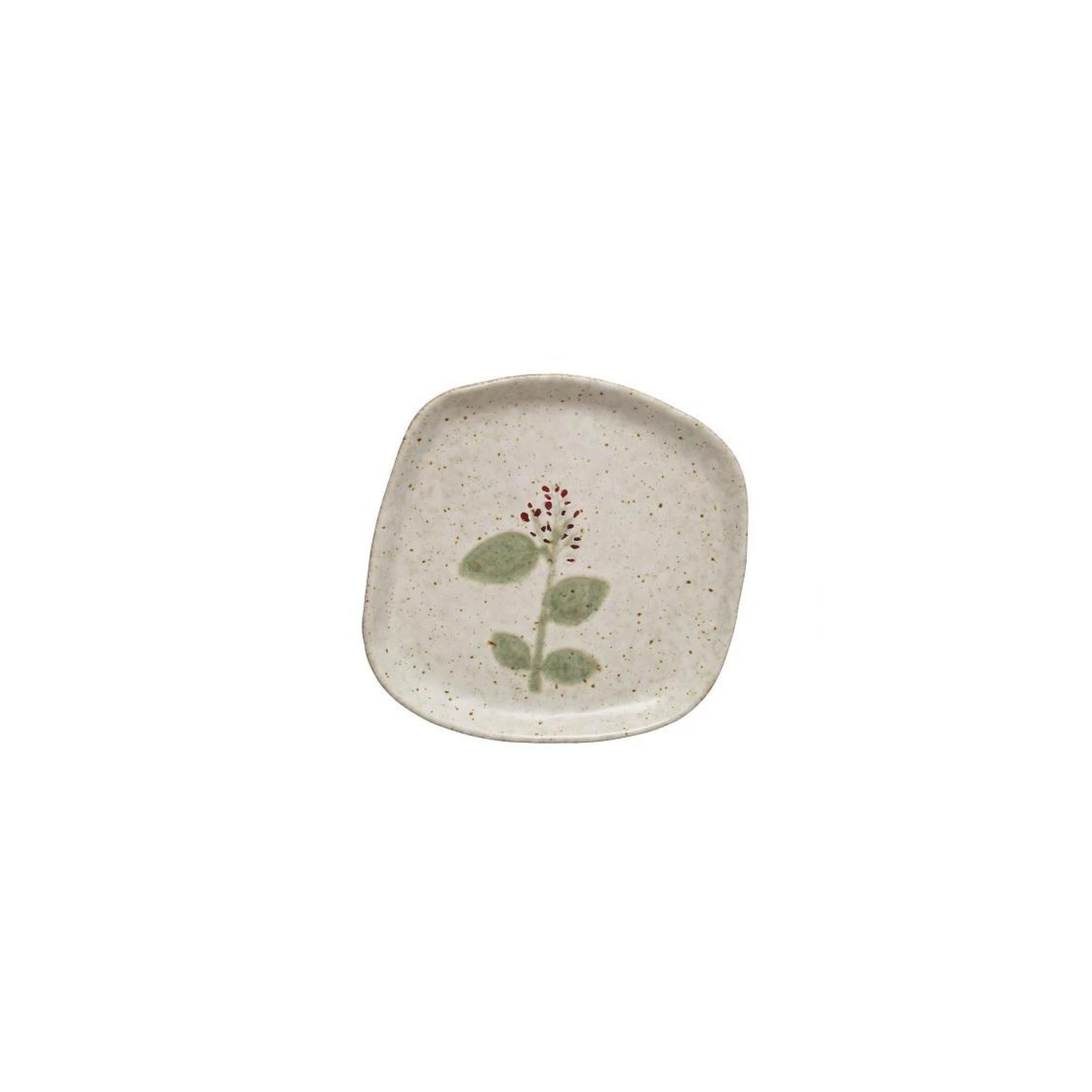 Stoneware Plate with Flowers