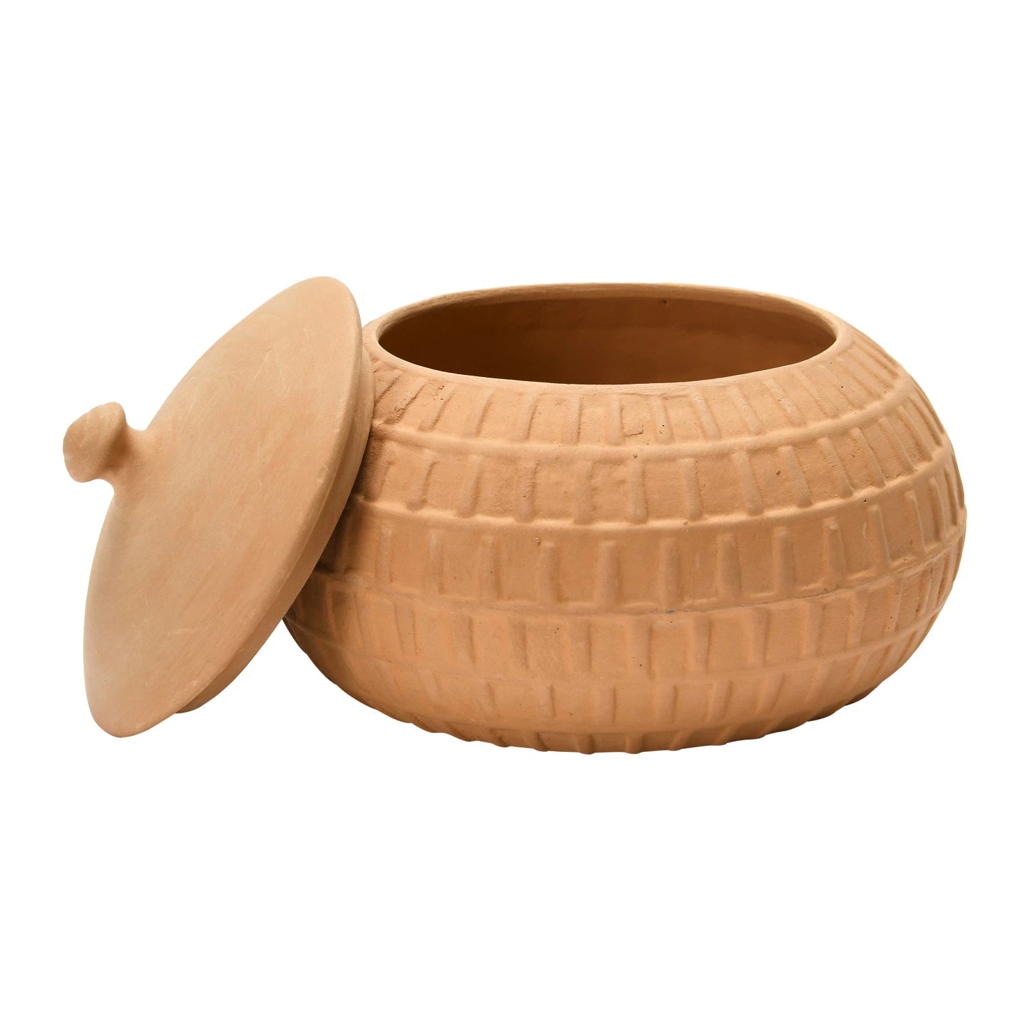 Carved Handmade Terra-cotta Jar with Lid