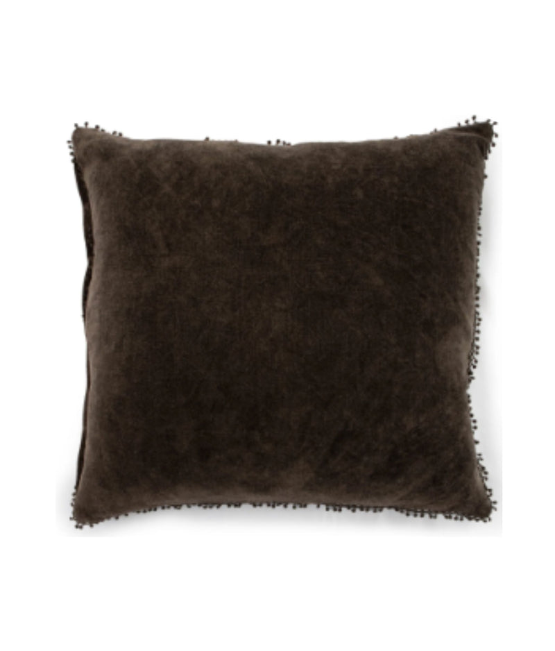Truffle Velvet Pillow With Poms