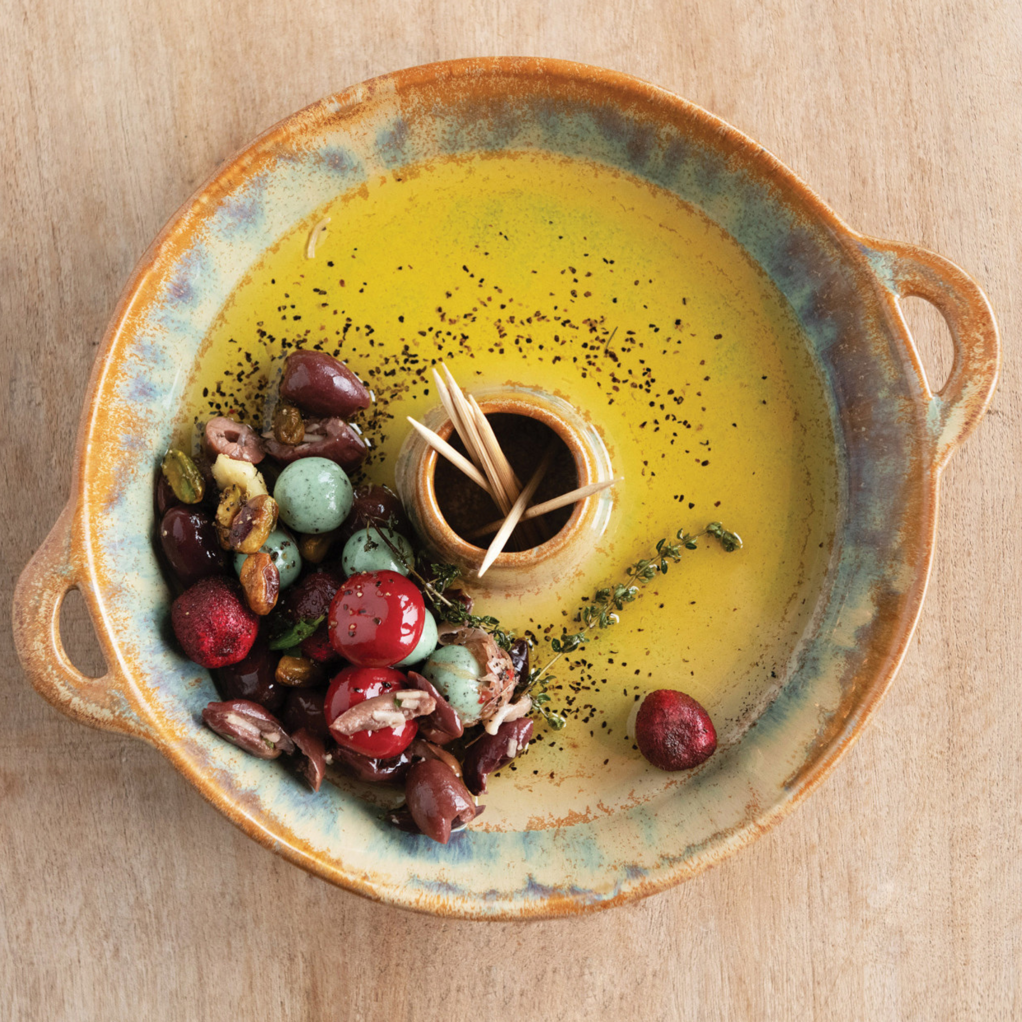 Stoneware Dish w/ Toothpick Holder