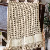 Khaki Waffle Fringe Throw