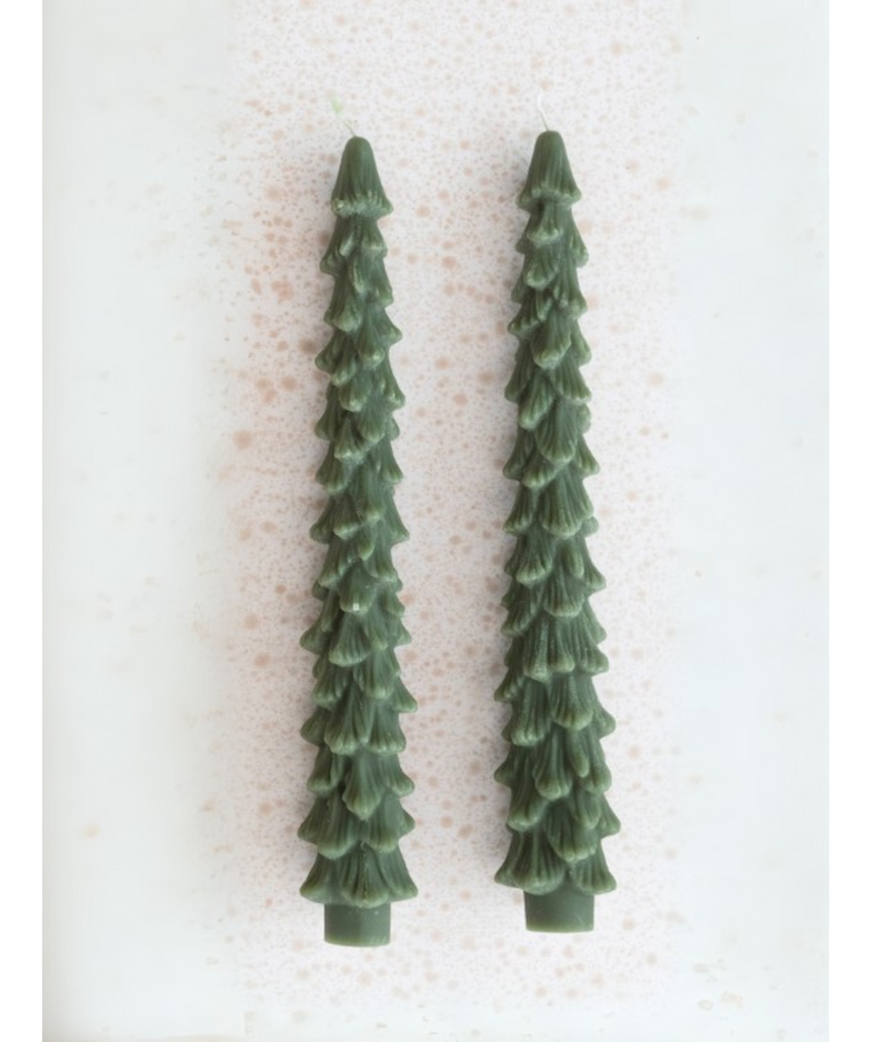 Unscented Tree Shaped Taper Candles - Forest Green
