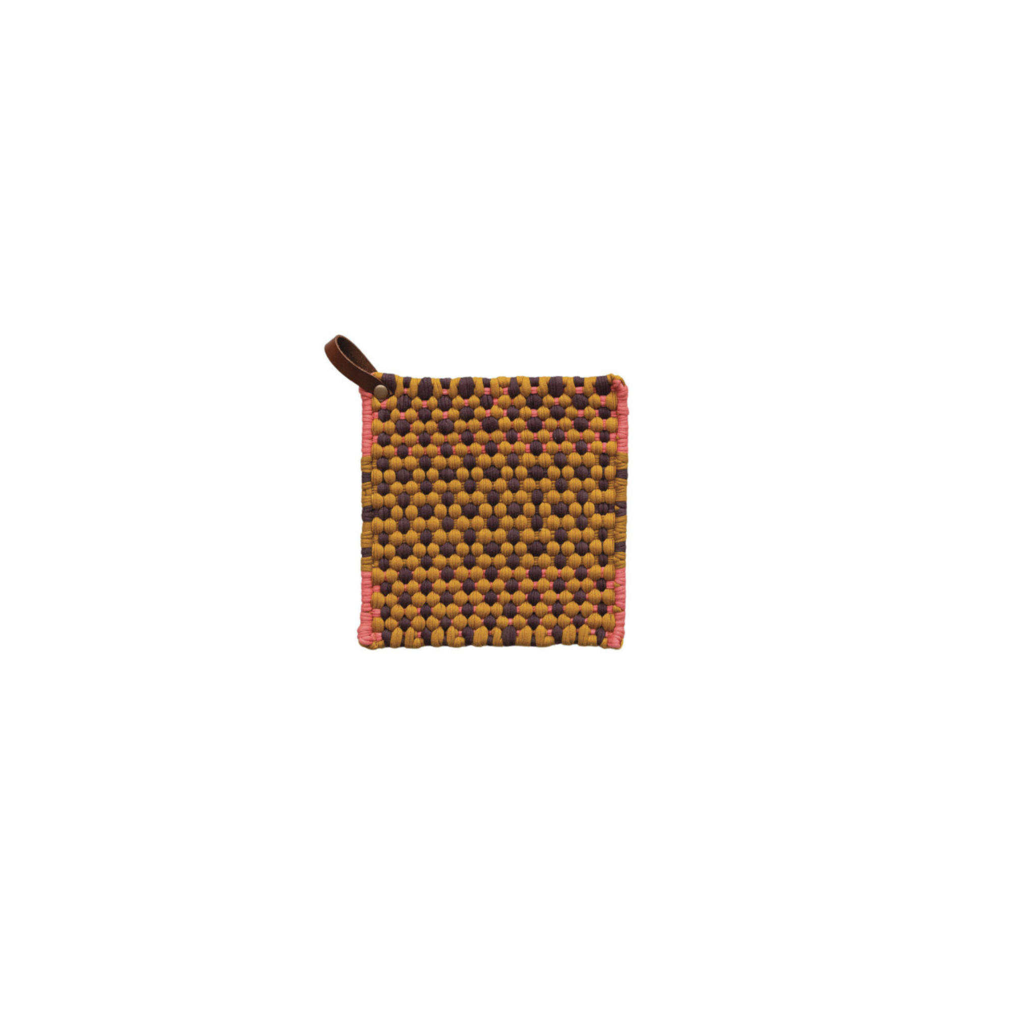 Cotton Crocheted Pot Holder w/ Leather Loop