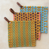 Cotton Crocheted Pot Holder w/ Leather Loop