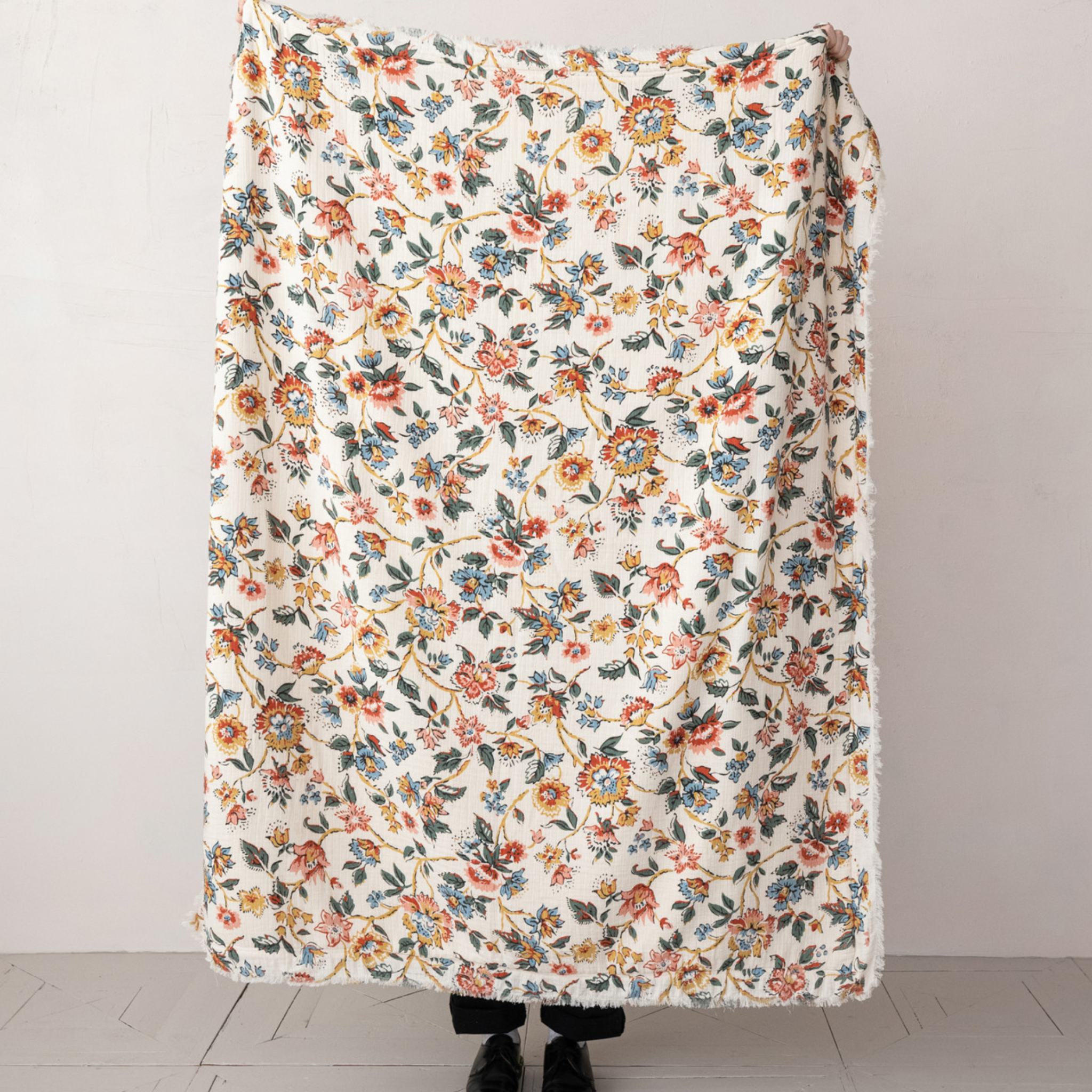 Woven Cotton Printed Throw w/ Sherpa Back