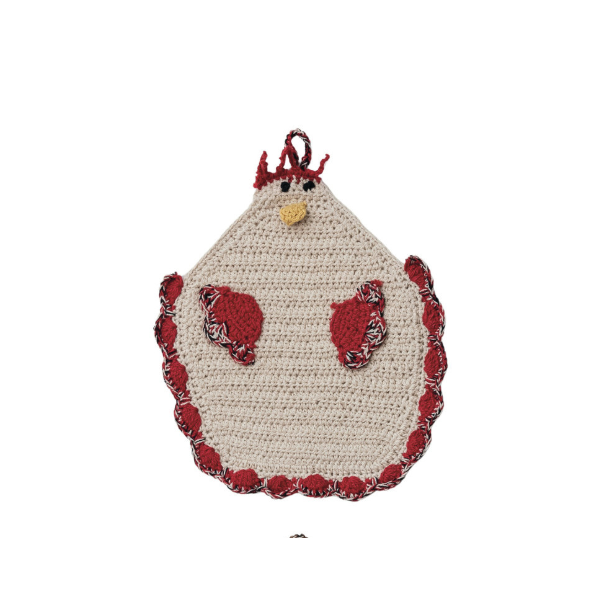 Cotton Crocheted Chicken Shaped Pot Holder w/ Loop