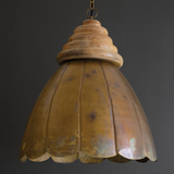 Dome Antique Brass Pendant Light with Wood Detail
