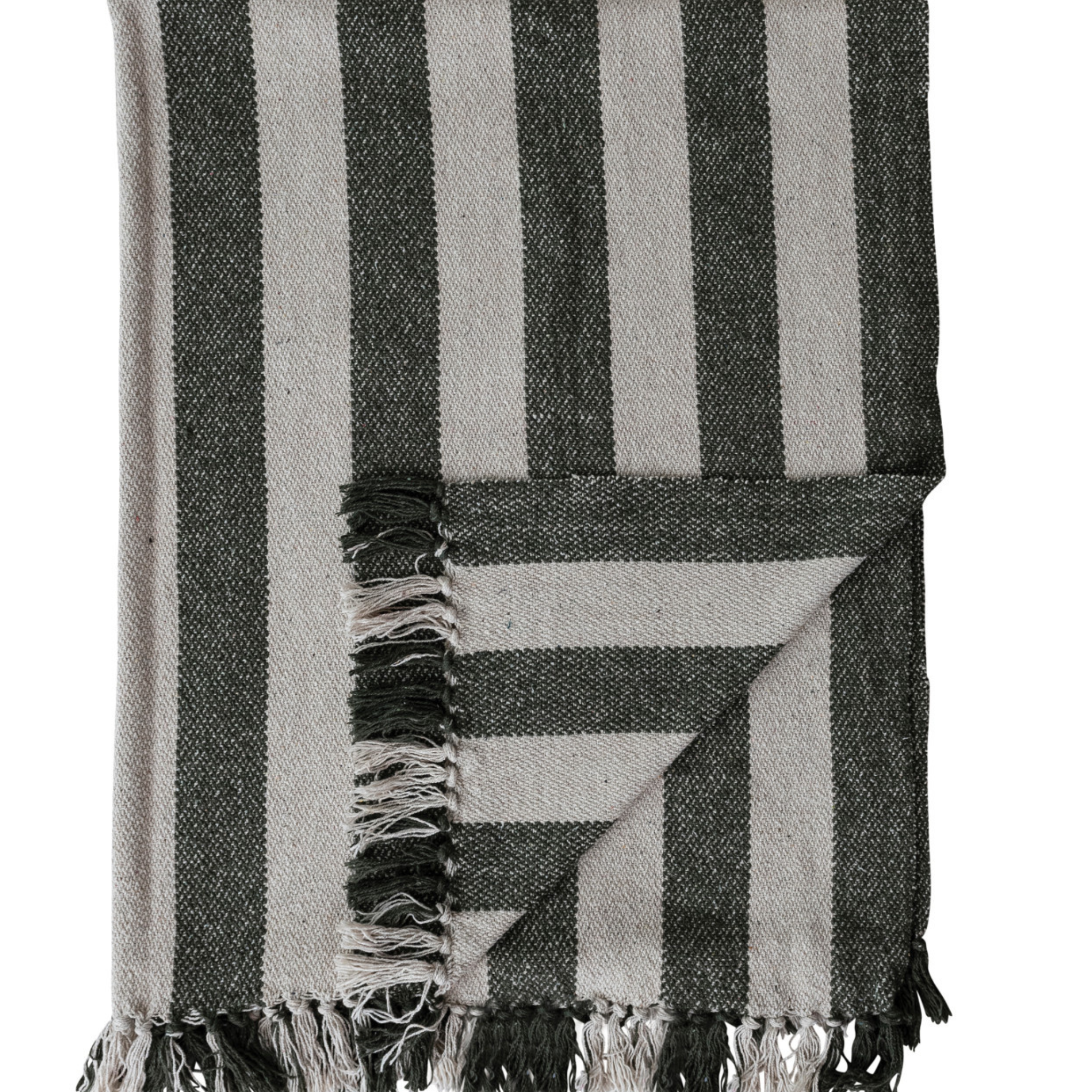 Woven Recycled Cotton Striped Throw w/ Fringe
