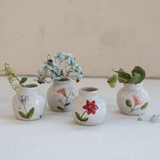 Hand-Painted Stoneware Vase with Flower