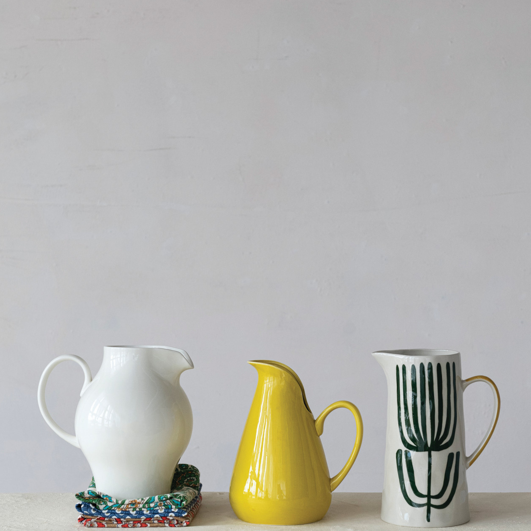White Four Quart Stoneware Pitcher