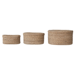 Oval Hand-Woven Seagrass Basket w/ Lid