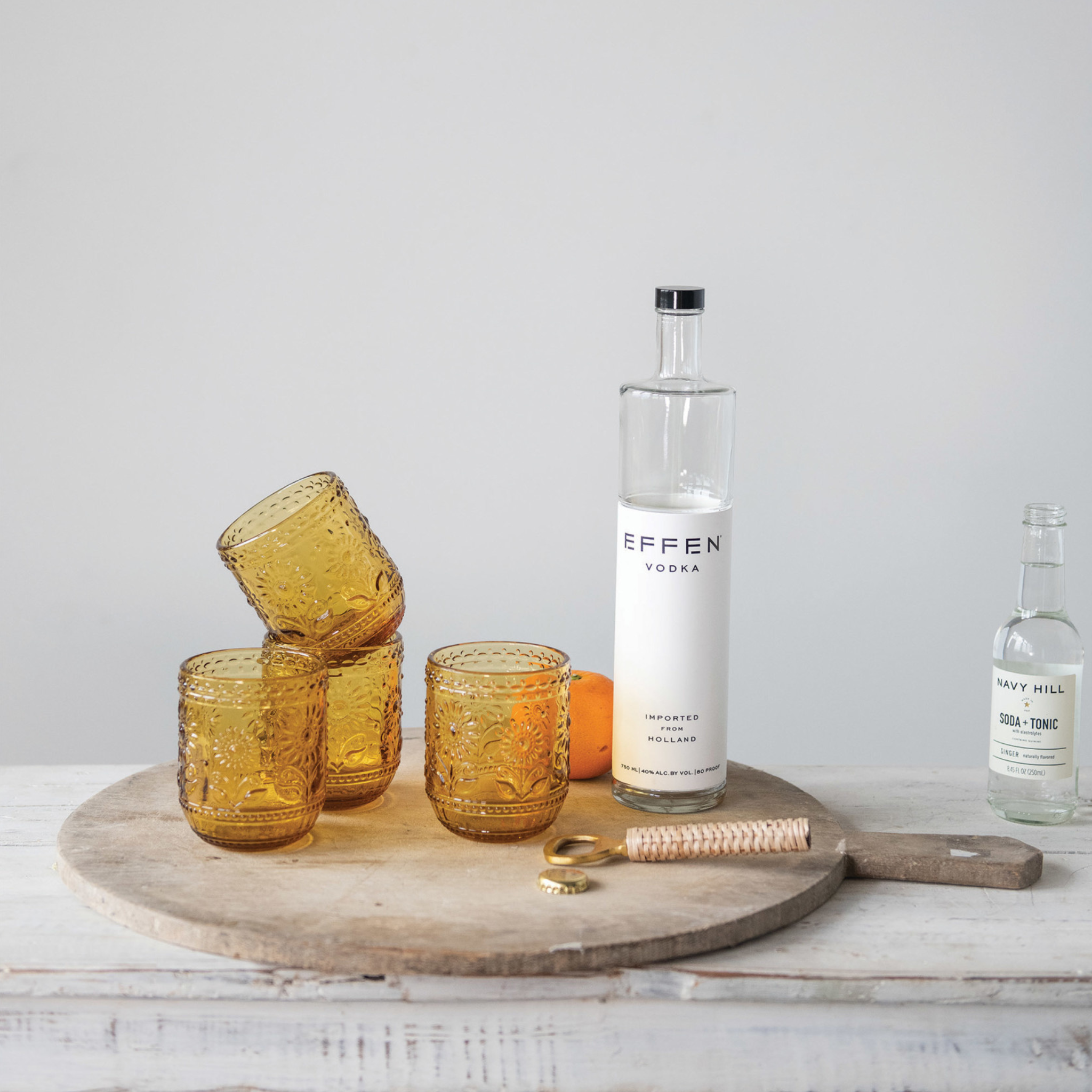 Amber Embossed Drinking Glass