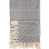 Grey Cotton Knit Throw with Fringe