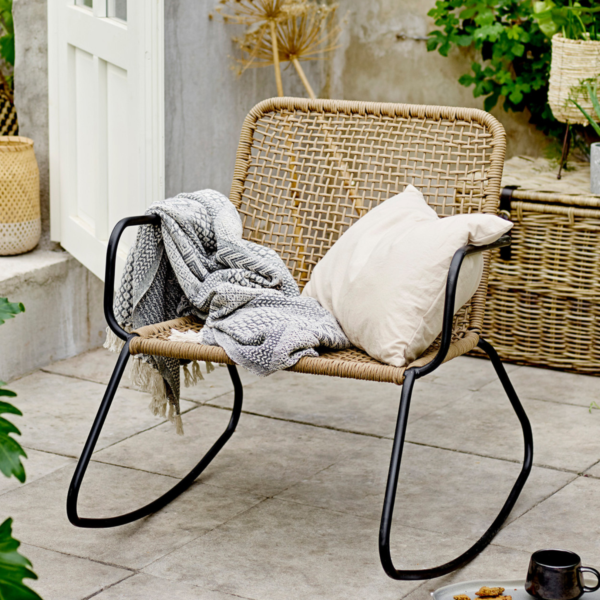 Grey Cotton Knit Throw with Fringe