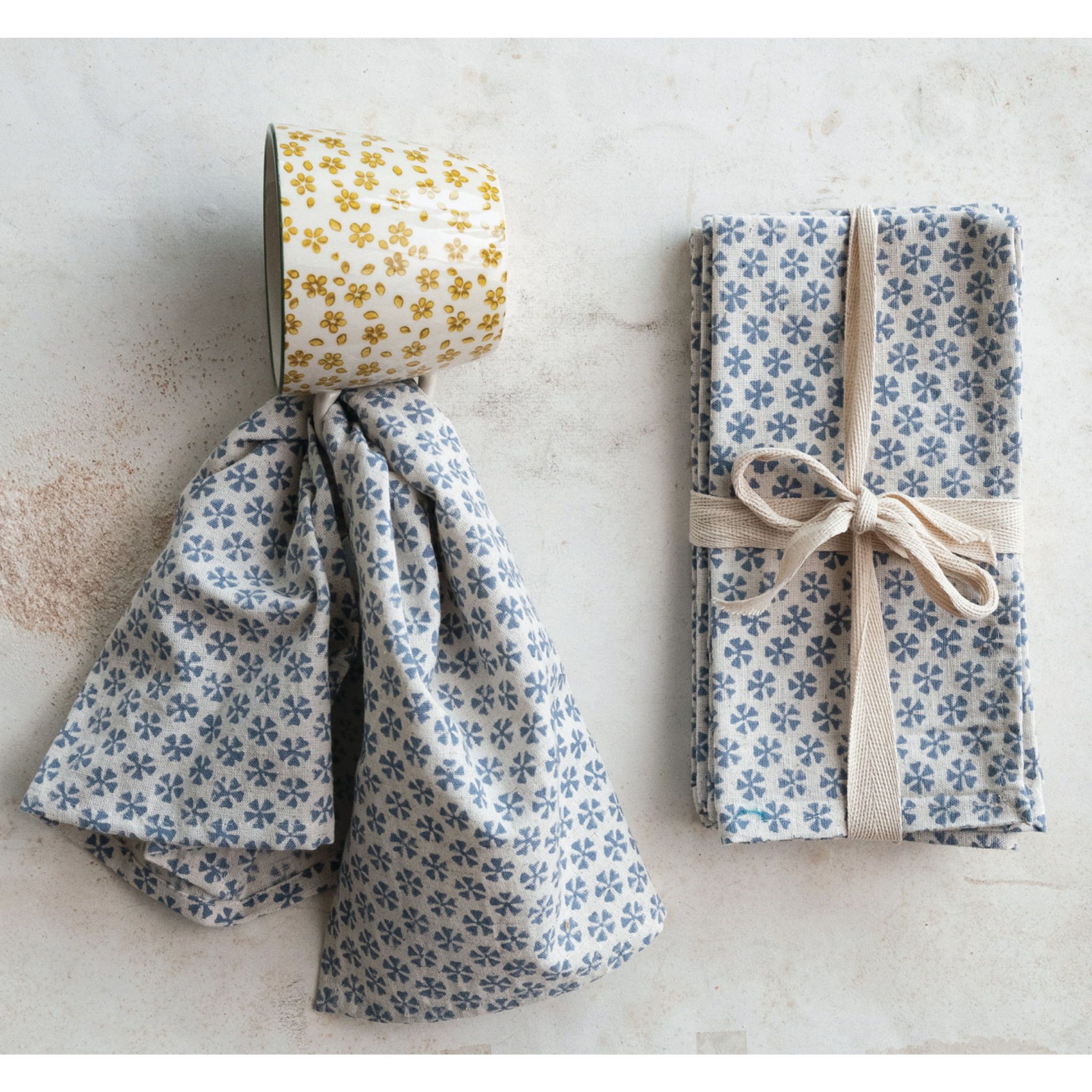 Cotton & Linen Napkin w/ Block Print Pattern