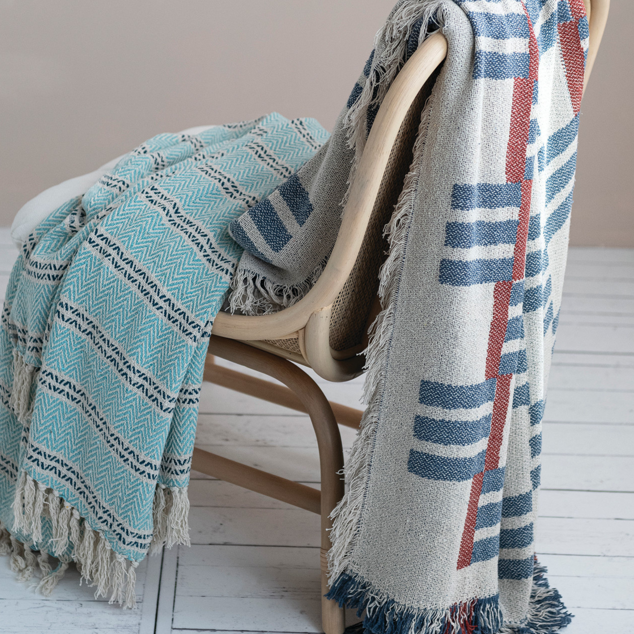 Jacquard Cotton Throw with Fringe