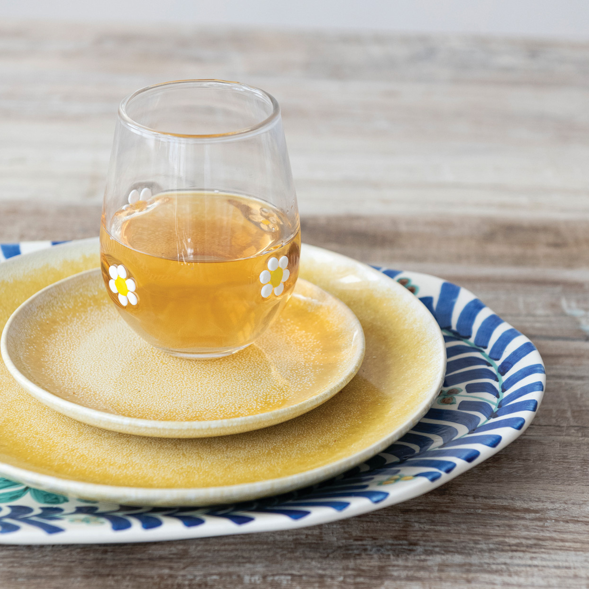 Drinking Glass w/ Embedded Daises