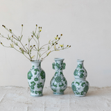 Hand-Painted Floral Stoneware Vase