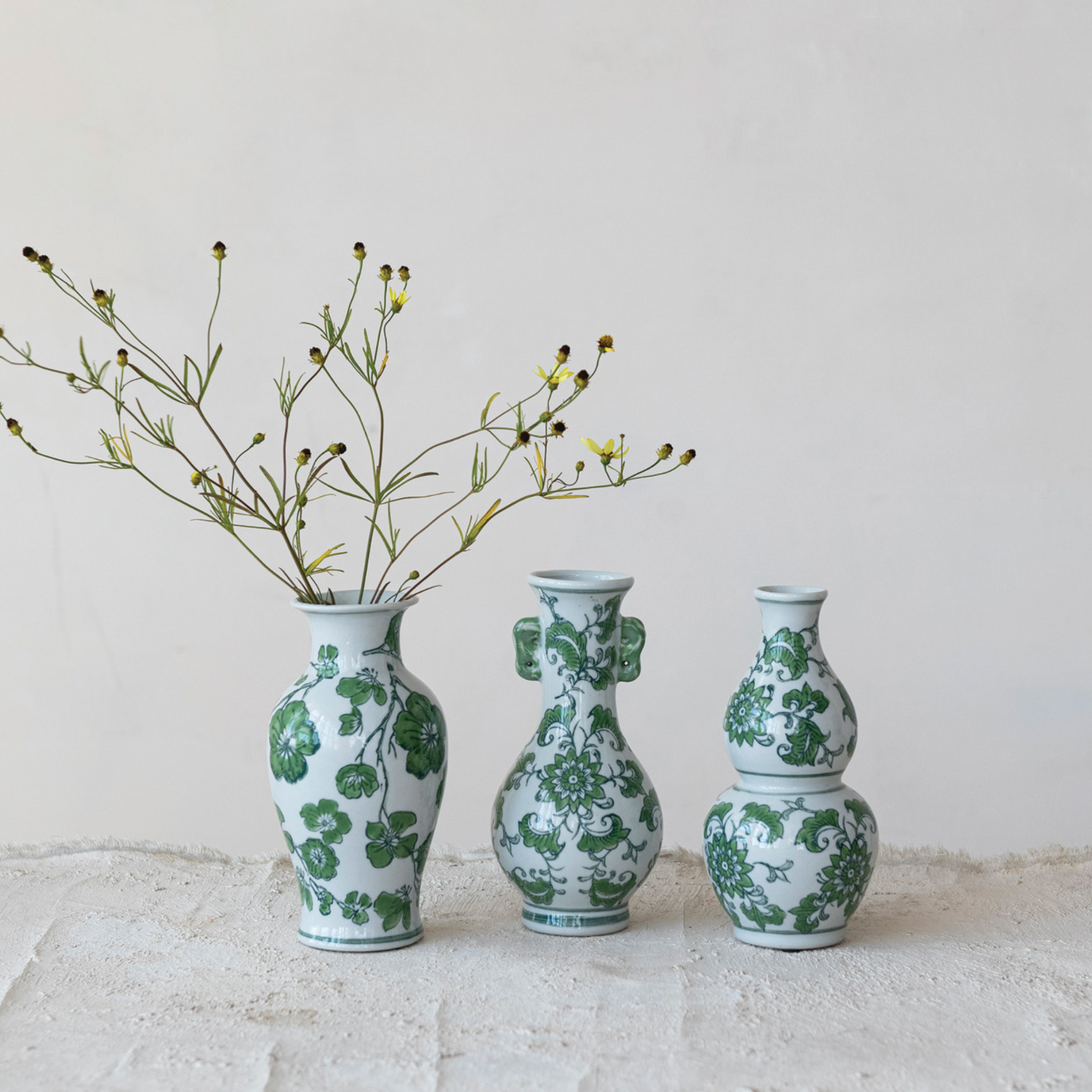 Hand-Painted Floral Stoneware Vase