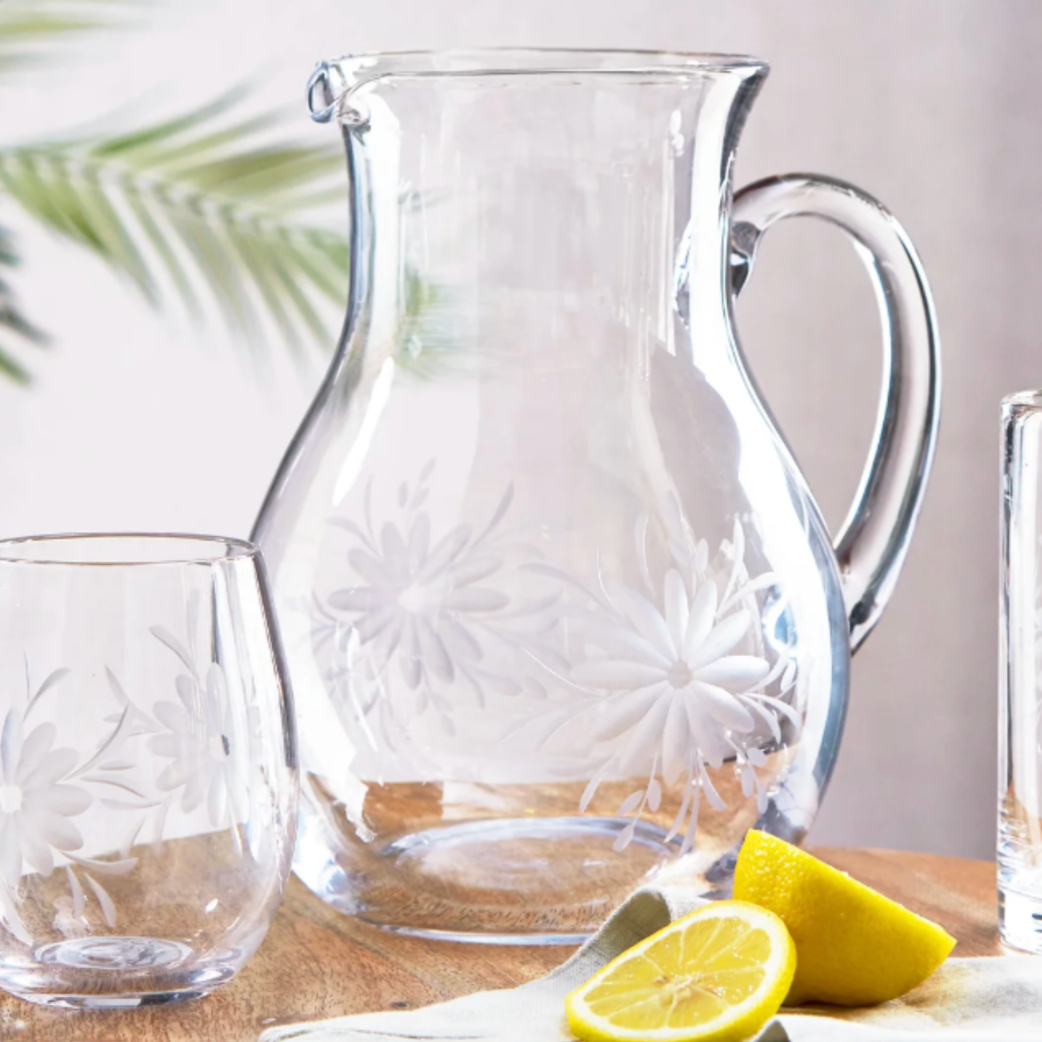 Fleur Etched Glass Pitcher