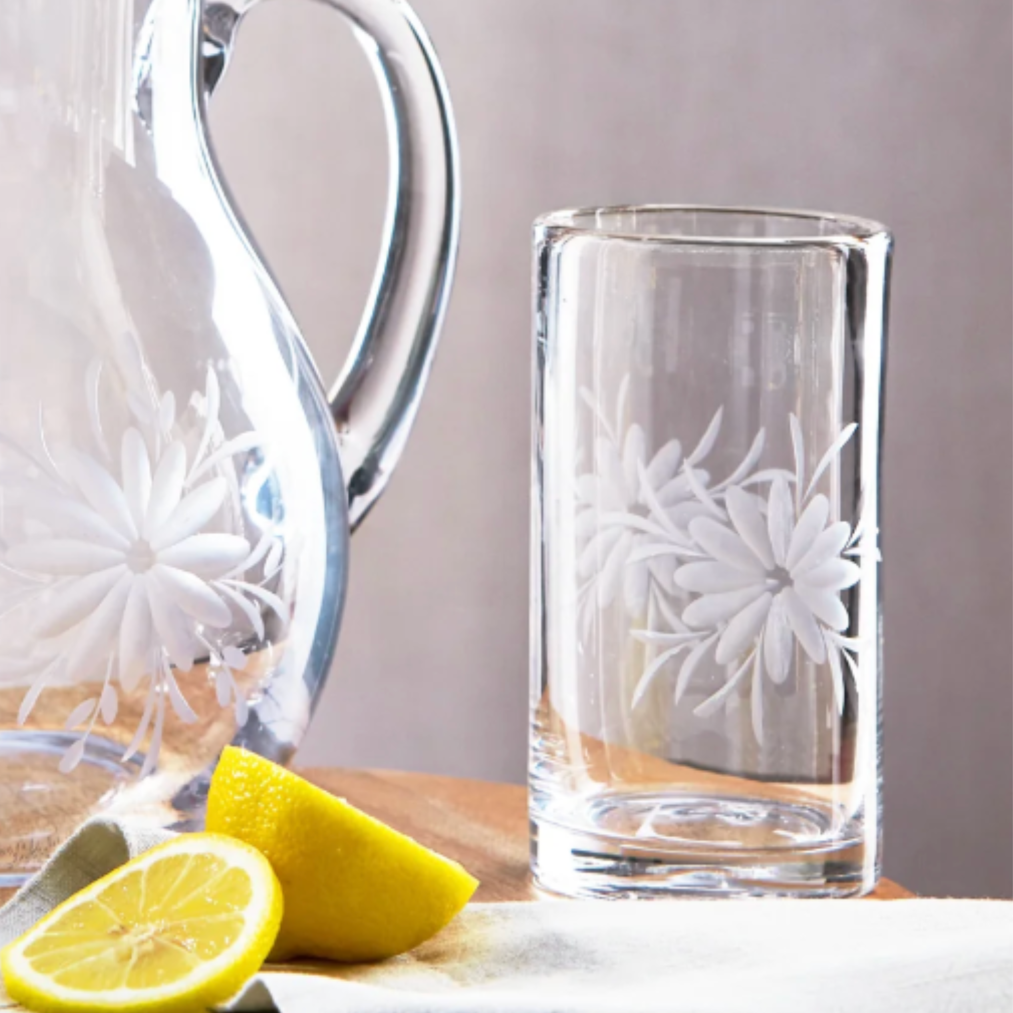 Fleur Etched Glass Tumbler