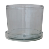 Hand-Blown Recycled  Glass Planter w/ Drainage Hole & Saucer