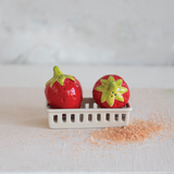 Strawberry Salt & Pepper Shakers w/ Basket Holder