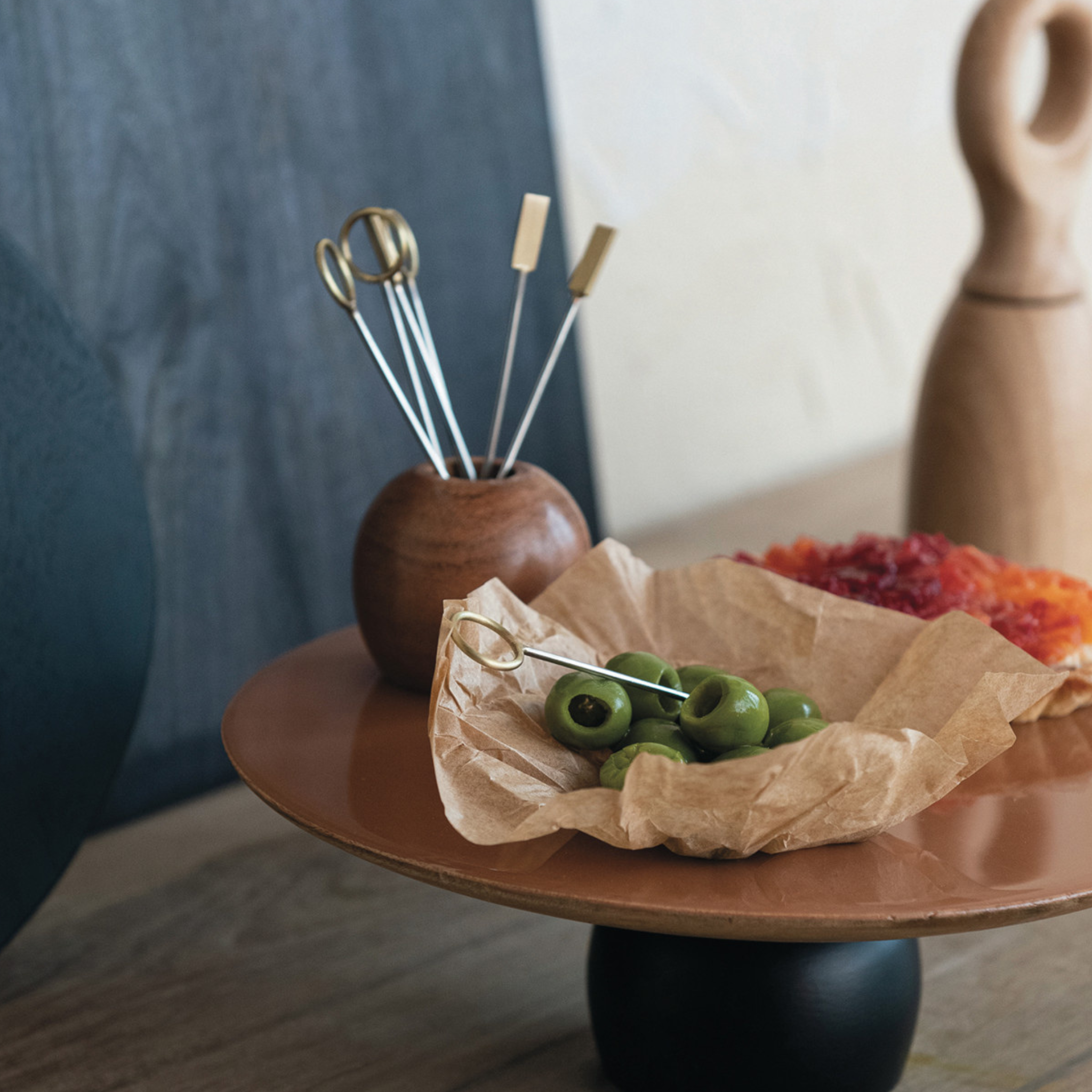 Mango Wood Holder w/ 8 Appetizer Picks