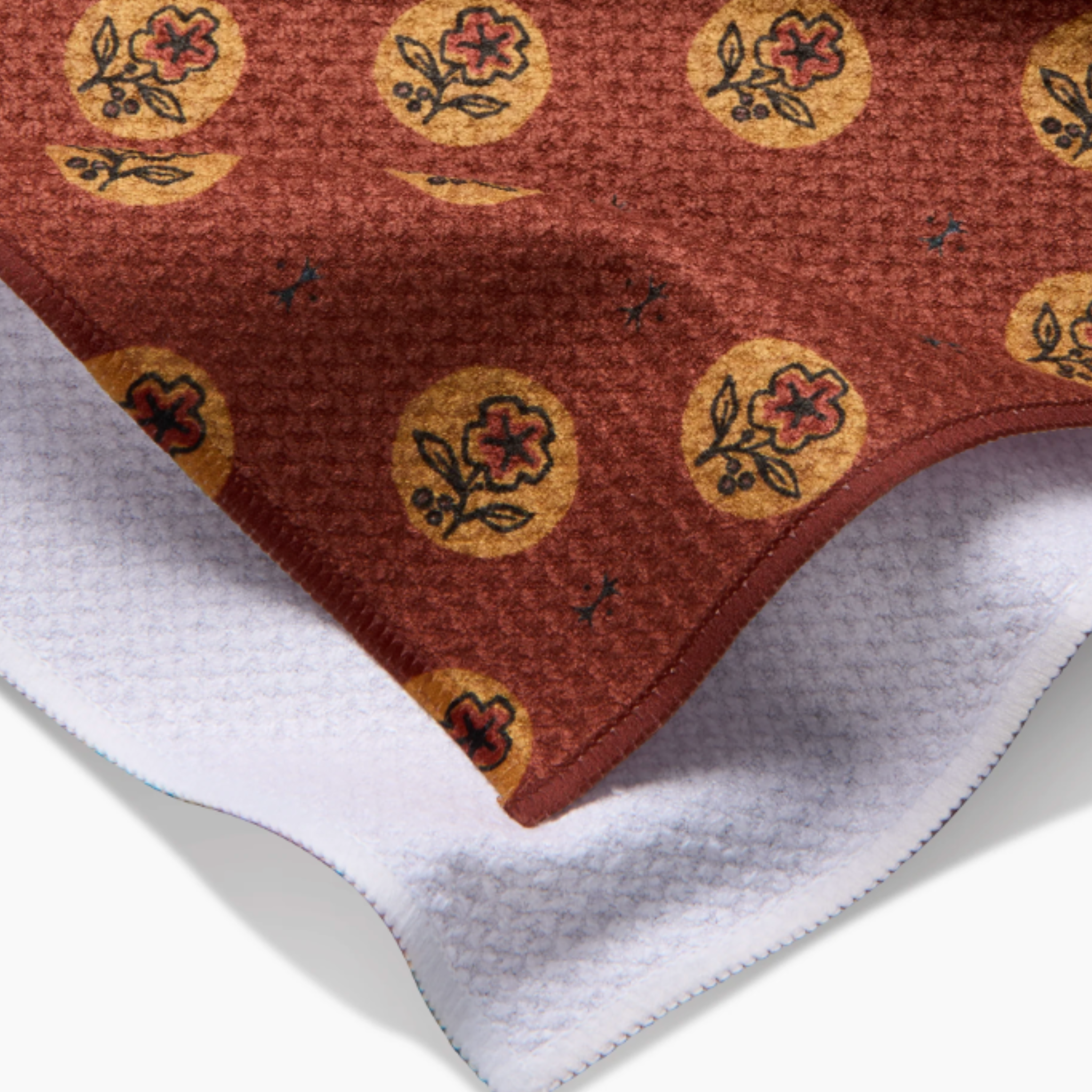 Artisanal Floral Orange Geometry Tea Towel