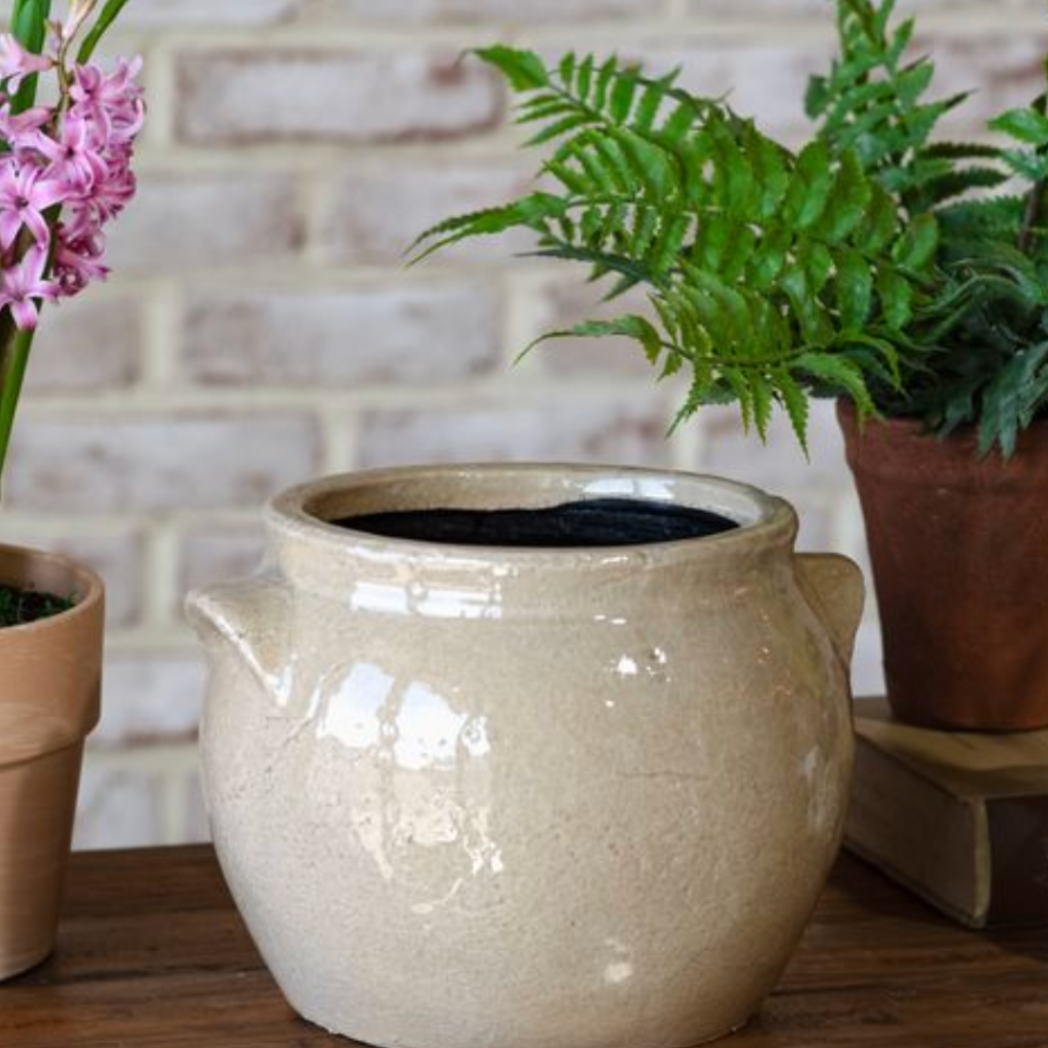 Light Beige Ceramic Crock Planter