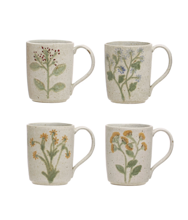 Hand Painted Stoneware Mug with Botanicals