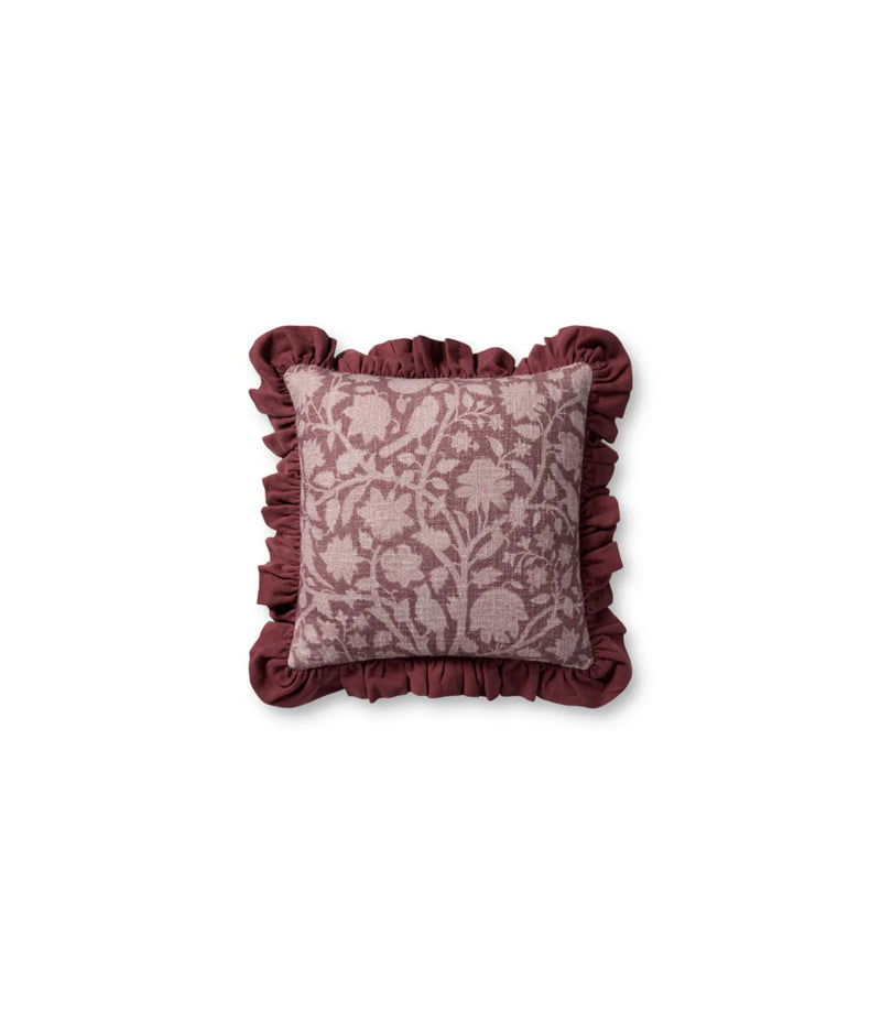 Wine Floral Ruffle Pillow