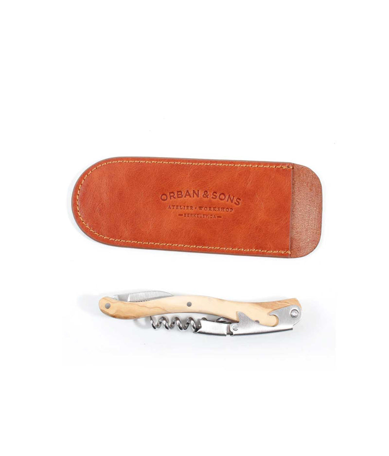 Olivewood Small Corkscrew in Leather Pouch