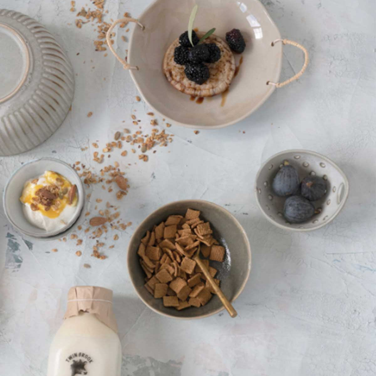 Stoneware and Rattan Bowl